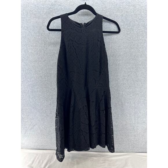 Mossimo Juniors sz L (W sz M) Black Lace Fit & Flare Sheath Dress Wedding Guest - Picture 2 of 8